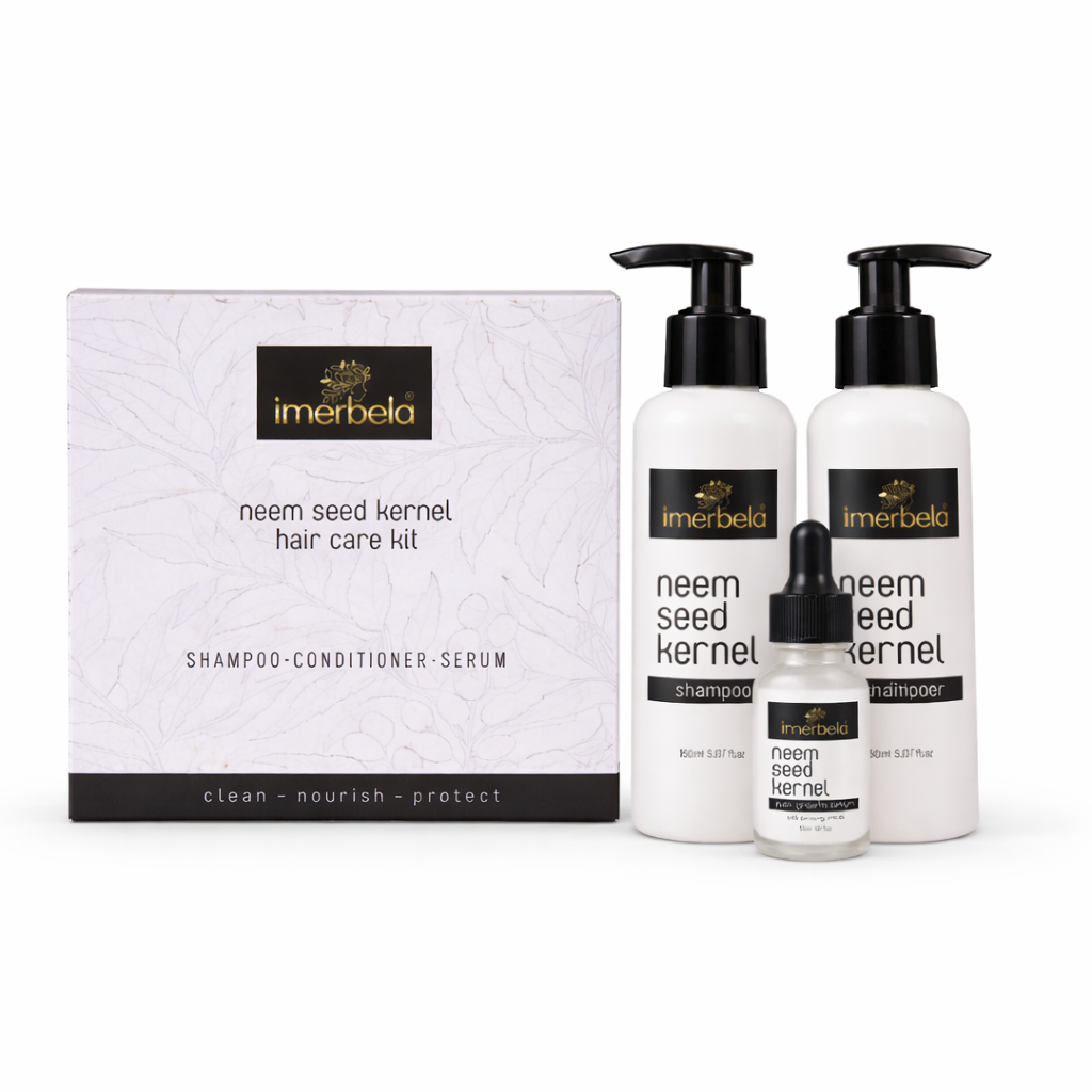 Imerbela Neem Seed Kernel Hair Care Kit – Anti Dandruff, Anti Hair Fall & Silky Smooth Hair | Shampoo + Conditioner + Hair Growth Serum